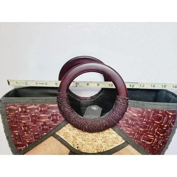 Vintage Unique Wood Exterior Satchel Top Handle Bag Vacation Resortwear Summer - Picture 9 of 12